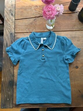 Janie and Jack Teal Polo with Lace-Trim Collar